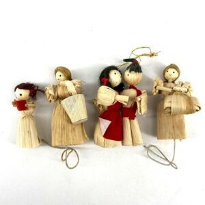 Lot of 4  Vtg Retro Christmas Tree Ornaments 3" Corn Husk Country Girls Cottage